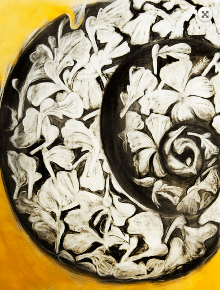 Sajitha R. Shankhar, Archtype Series (Hybiscus Thumpa, a medicinal flower in a spiral shell), 2012, mixed media on handmade paper), 120 cm x 120 cm.